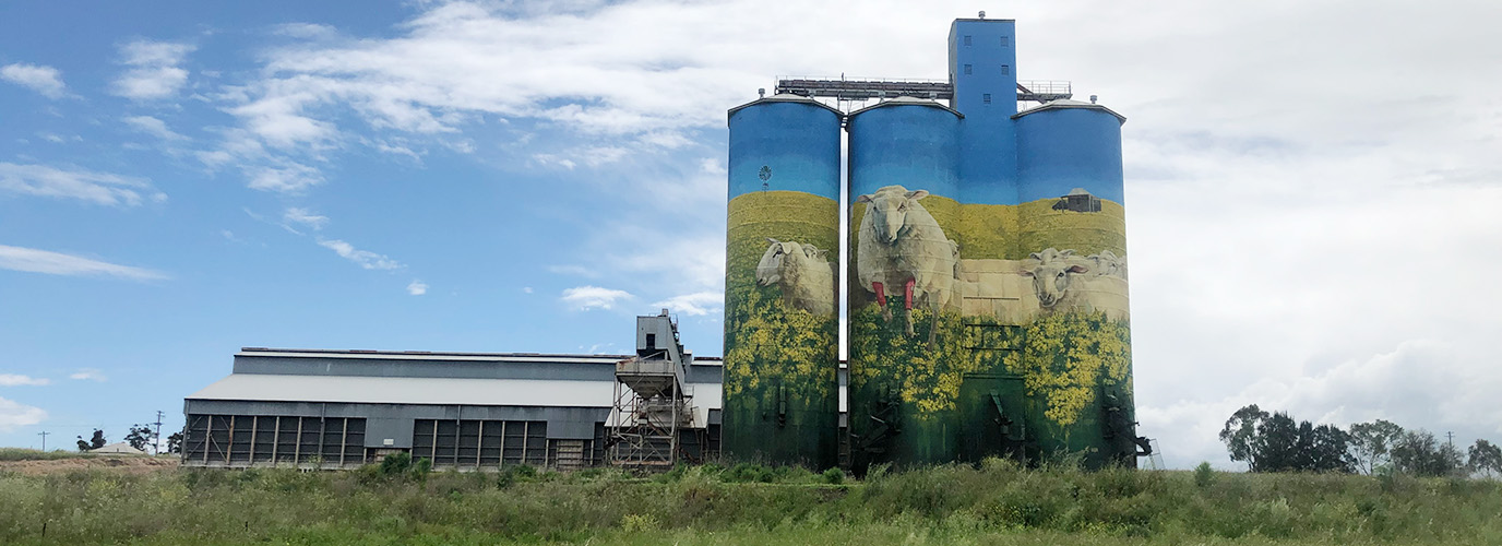 Countryside and painted farm silo in Merriwa NSW Countryside and painted farm silo in Merriwa NSW